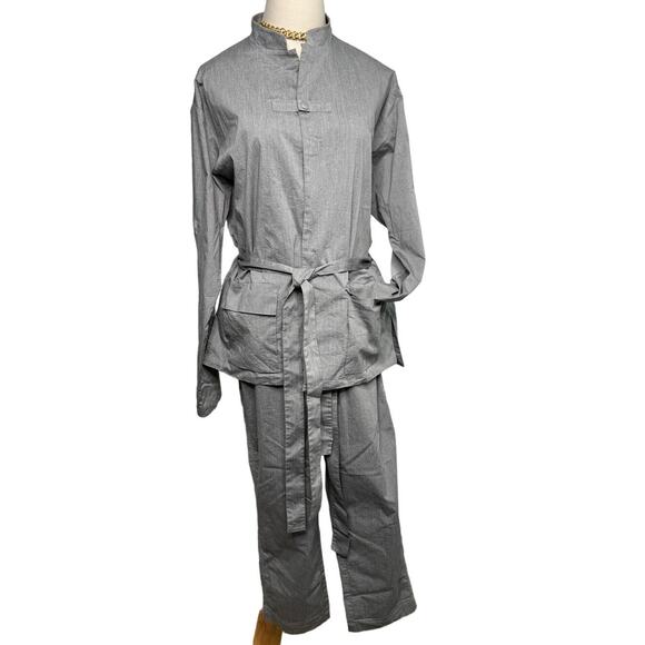 ORTTU snap front belted elbow patch Hong Kong jacket Heather Gray size medium M - Picture 5 of 8